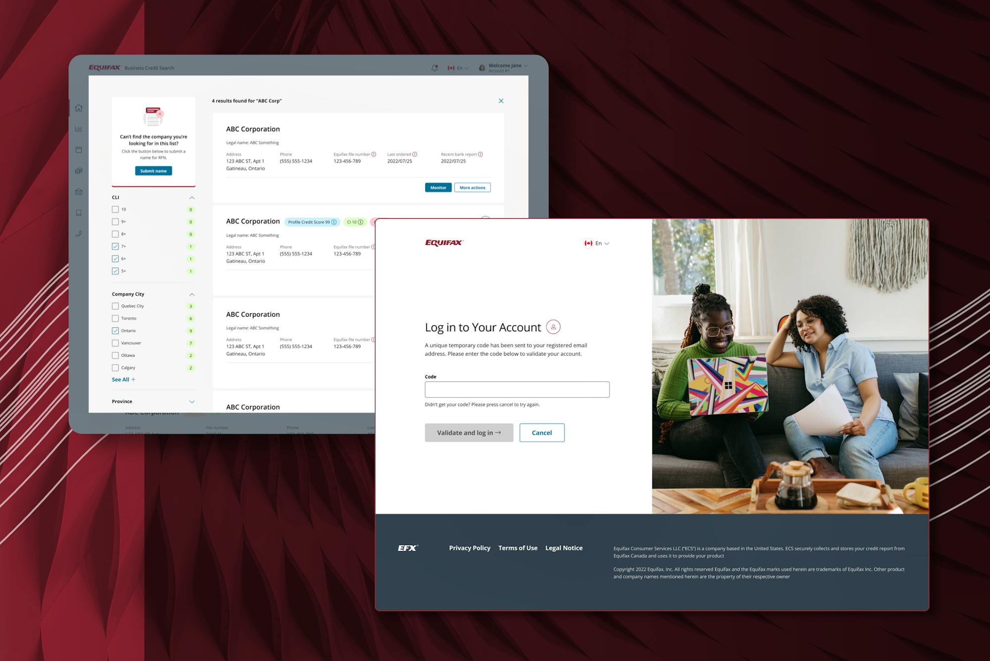 Equifax screengrabs